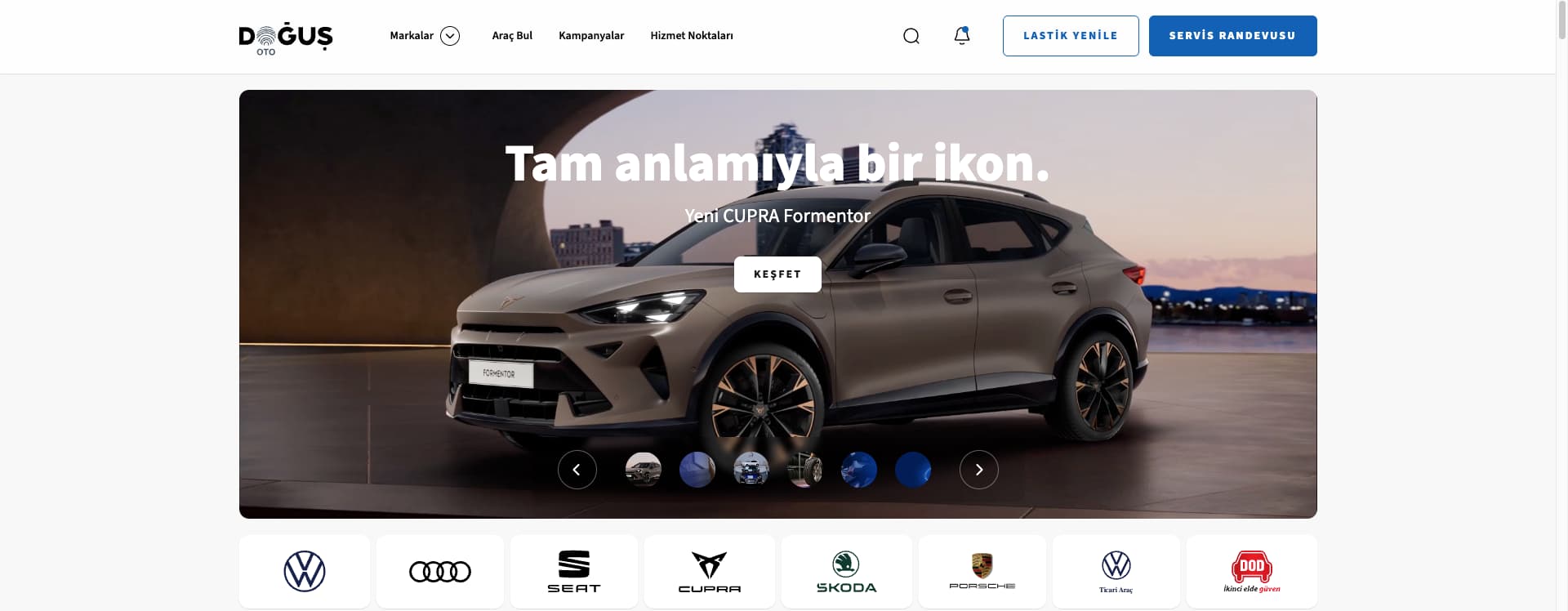 Doğuş Oto – Automotive dealership website built with Nuxt.js and Bootstrap